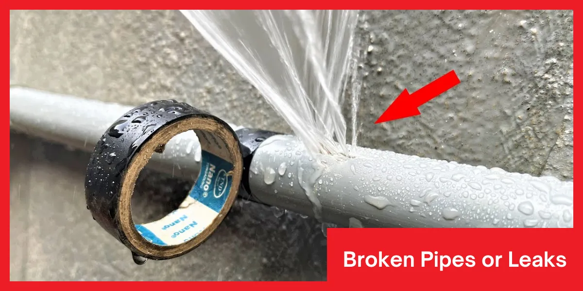 Illustration showing the impact of broken pipes or leaks leading to water damage in a home