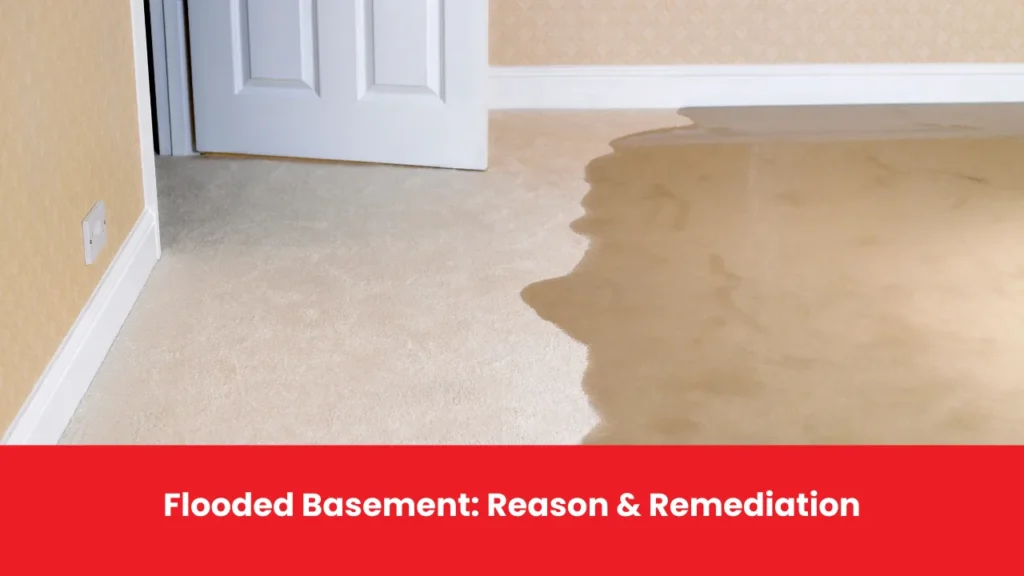 Infographic explaining the reasons for a flooded basement and steps for remediation