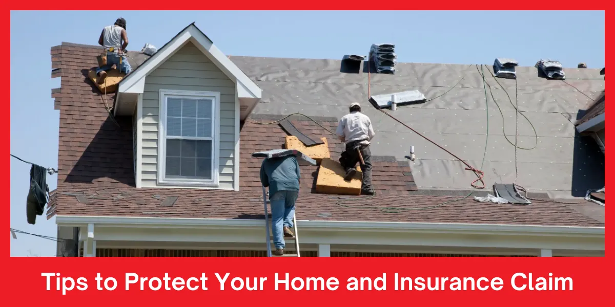 Workers repairing a damaged roof to prevent leaks and future water damage 