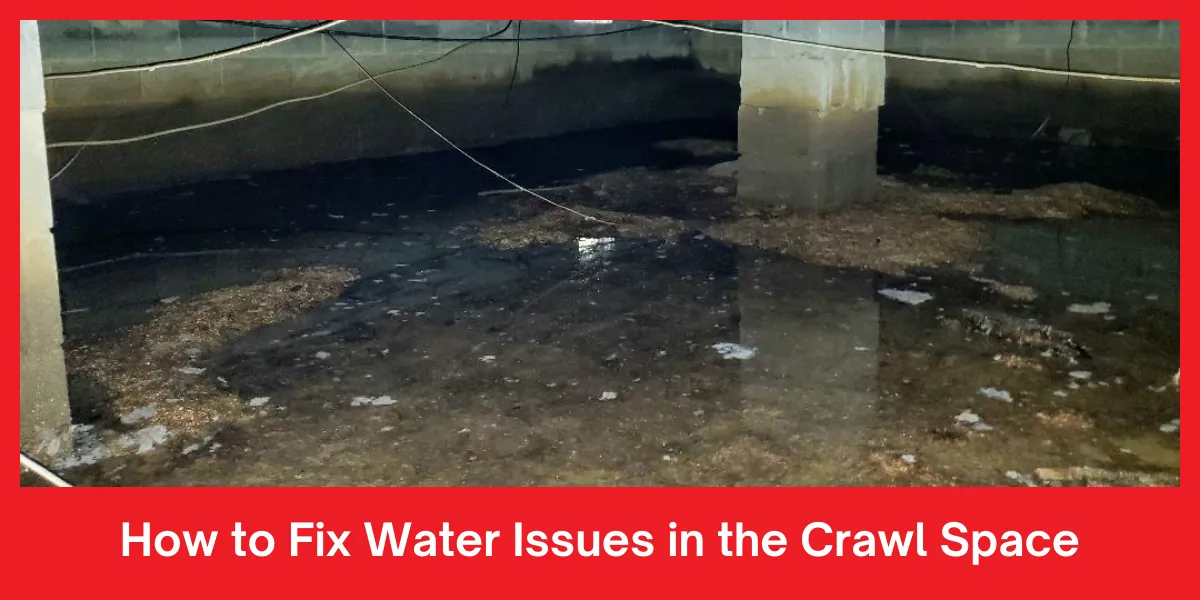 A flooded crawl space showing damp soil, highlighting the need for water issue solutions.