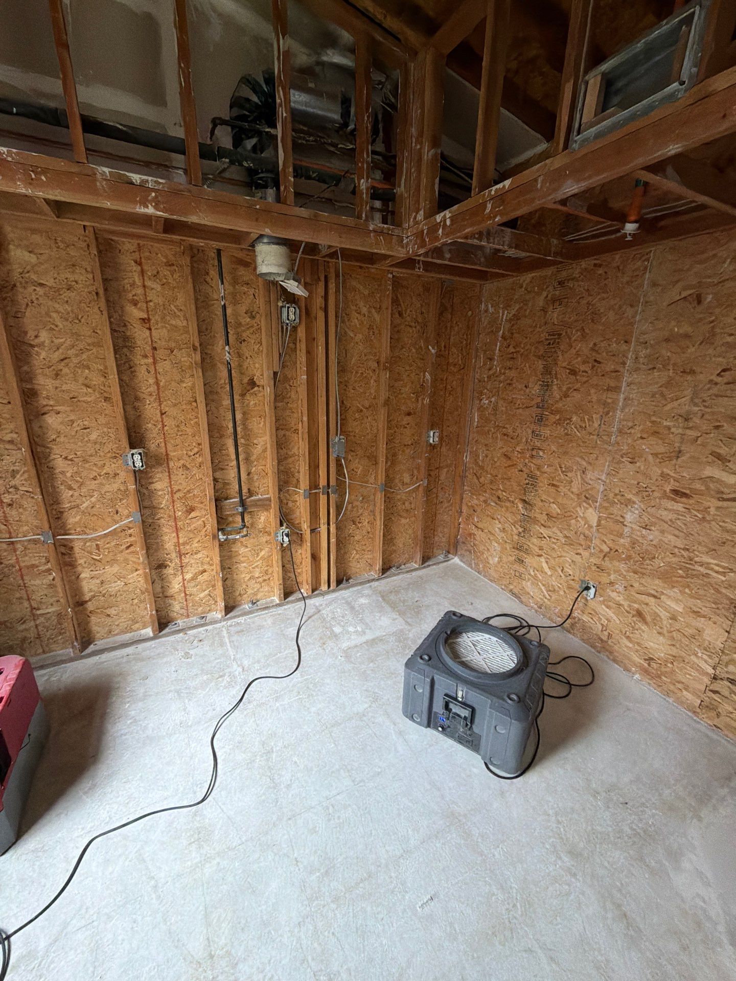 Room stripped to studs and subfloor during extensive mold remediation in Camarillo, CA