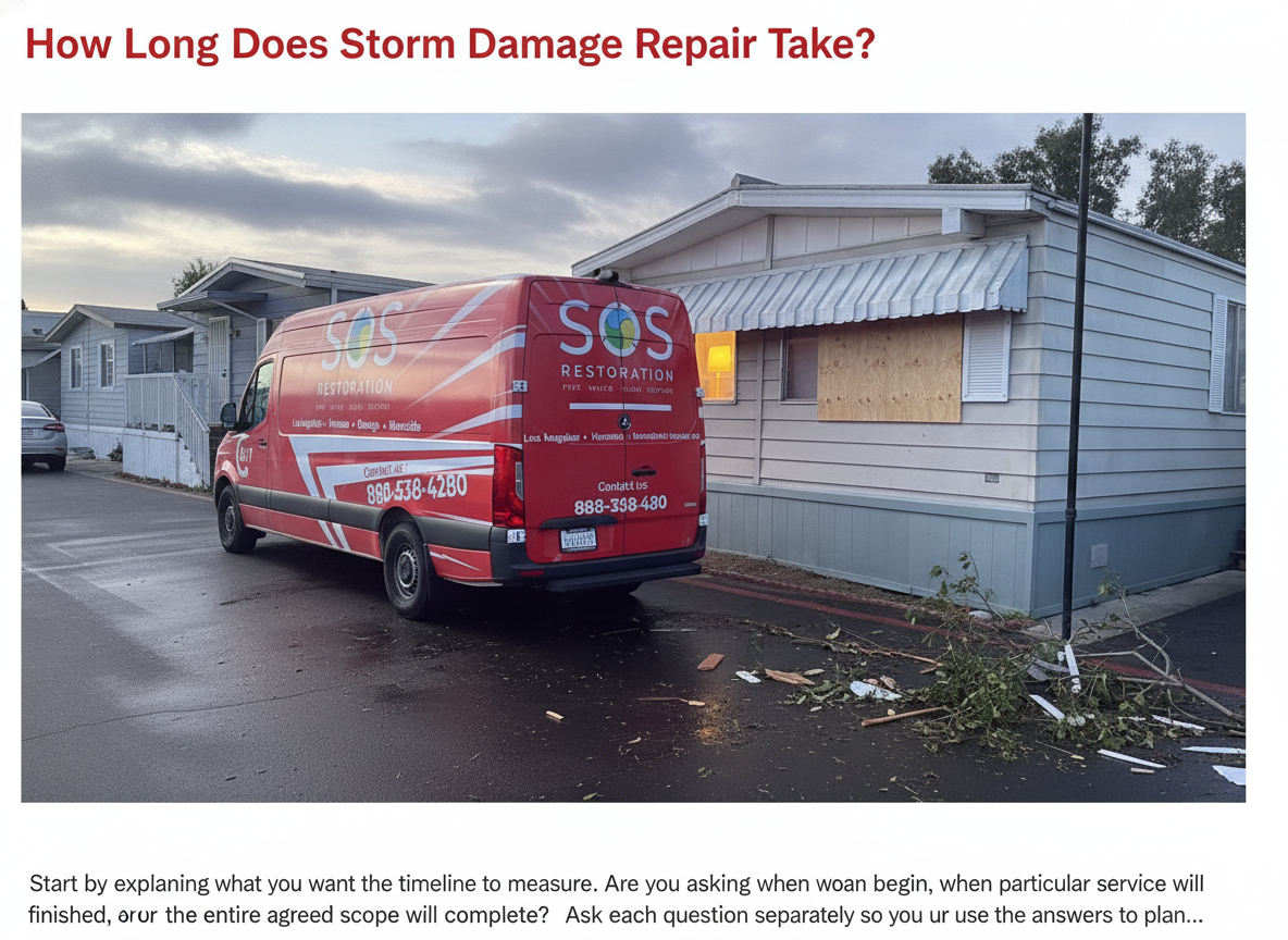 What should a storm damage repair timeline cover?